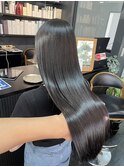 大人可愛い透明感立体感グレージュ×エアストレート