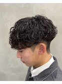 大分波巻きスパイラルメンズカットマッシュ刈り上げツーブロック