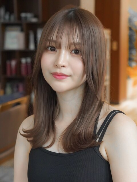 韓国風ワンカールパーマくびれヘア大人ガーリーチョコレート