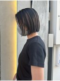 立体感ハイライト前下がりぱつっとボブセンターパート20代30代