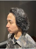 メンズロングパーマ ランダムカール かき上げオールバック