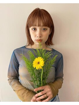 マイル 渋谷(mile) オレンジブラウン×外はねボブ
