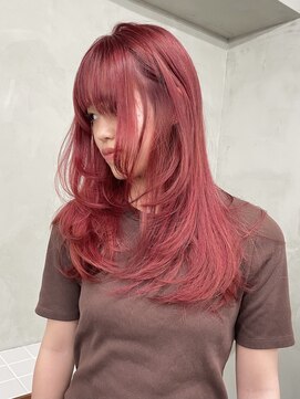 ニコ トウキョウ 渋谷(nico TOKYO) ダブルカラーチェリーレッドピンクブラウン韓国レイヤーロング