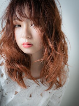 カバーヘア ブリス 川口(COVER HAIR bliss) 透け感オレンジカラーハイライト小顔ミディw川口10代20代30代