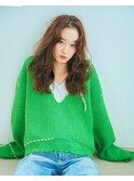かきあげセンターパートコテ巻きリラックスウェーブ