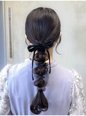 韓国風リボンヘアアレンジ