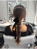 結婚式お呼ばれヘアセット 編みおろし