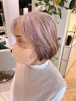 地毛×ハイライトデザイン グレージュ×ピンク　脱白髪染め