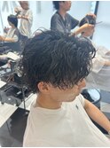 メンズパーマツイスパ波巻きスパイラルマッシュセンターパート