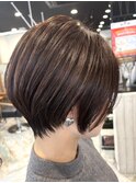 ロングショートワンカールパーマカーキグレージュ前髪錦糸町