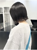切りっぱなしボブ結べるボブぱっつん前髪ワンレン黒髪