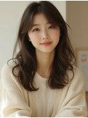 センターパート、ゆるふわレイヤー