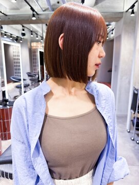 ロンド エメ 柏(Lond aimer) アプリコットオレンジ顔周りハイライトカラーボブくびれヘアボブ