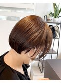 ハンサムショート　ボブ　グレイカラー白髪ぼかし40代50代