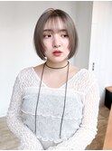 ボブ韓国ヘアオリーブベージュ前髪カット_F31401