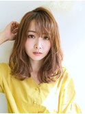 ココアブラウンフリンジウエーブ前髪大人かわいい
