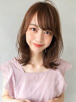 ボブルフ大人かわいいピンクベージュ薄めバングくびれモテ髪