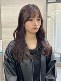 ワンカラー/顔まわりカット/暖色カラー/カシスレッド