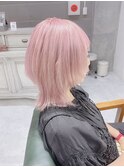 ハイレイヤーウルフ/全頭ブリーチホワイトピンクベージュ