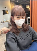 ブリーチなし!艶感ピンクベージュ小顔ルーズくびれミディ