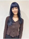 ネイビーカラー　ブルー　ブリーチ　ダブルカラー