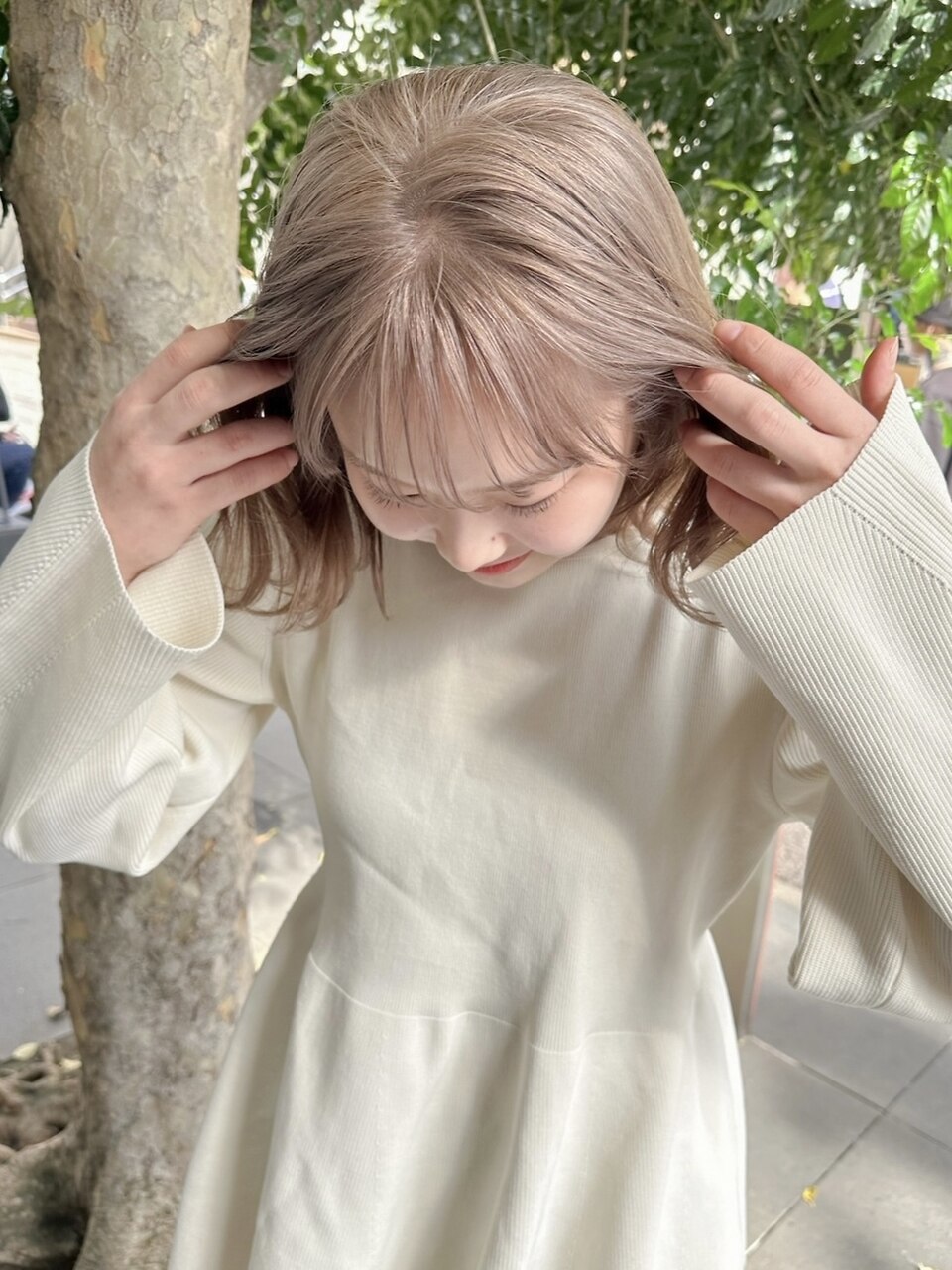 ピンクベージュ/ブリーチ/表参道/女性美容師/ボブ