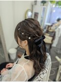 ゆるふわ編み込みハーフアップ（リボン）