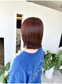 レッドブラウン+切りっぱなしボブ