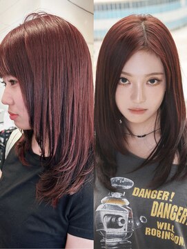 ラレイ ハラジュク(Lalei harajuku) 【白石】韓国風レイヤー/aespaニンニン風ワインレッド