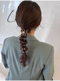 ヘアアレンジ/編みおろし/ダウンスタイル/金箔/お呼ばれヘア