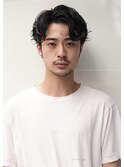 刈り上げセンターパート　エアリーパーマ　ブルーブラック