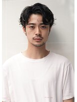 レジュアル(RESSUAL) 刈り上げセンターパート エアリーパーマ ブルーブラック