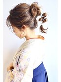 卒業式 袴 ヘアセット ポニーテール お団子 ふんわりカール 水引
