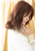 チェリーレッド毛先パーマ抜け感小顔ミディアムY越谷30代40代