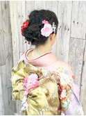 編み込みヘアーセットと振袖の着付け
