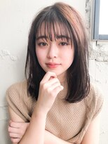 大人かわいい 黒髪 エアリーミディ 小顔カット 薄めバング