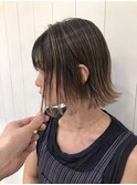 切りっぱなしボブ☆ハイライトグラデーションベージュ