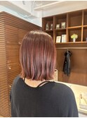 切りっぱなしボブ○ピンクオレンジカラー