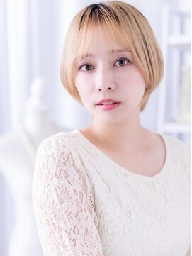 カバーヘア 上尾西口店(COVER HAIR) シースルーバング金髪丸みレイヤーショートb上尾10代20代30代
