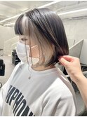 顔周りカット/ホワイトベージュ/インナーカラー/ぱつっとボブ