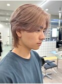 渋谷メンズブリーチカラーミルクティーベージュセンターパート