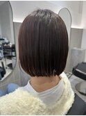 内巻きボブのピンクブラウンカラー