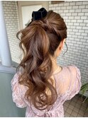ポニーテール　巻き髪　結婚式ヘアセット　参列