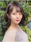 【F】大人かわいいミディアムボブ小顔似合わせ◎くすみベージュ