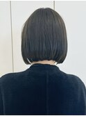 ぱっつんボブ/暗髪/グレージュ/オリーブグレー