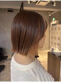 切りっぱなしボブインナーカラーオレンジブラウンカラー
