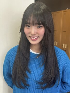 ゼスト ジグ(ZEST ZIGU) ロングレイヤー×ココアブラウンメルティーカラー顔まわりカット