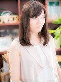 斜めバング暗髪小顔切りっぱなしミディアムc5川口20代30代40代