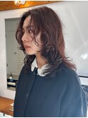 ミディアムレイヤー　デザインパーマ　アプリコットブラウン