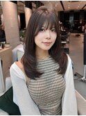 韓国ミディアムレイヤーカット顔まわりカットブラウンカラー